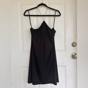 Express black strapless dress, chain neck tight slimming Size M